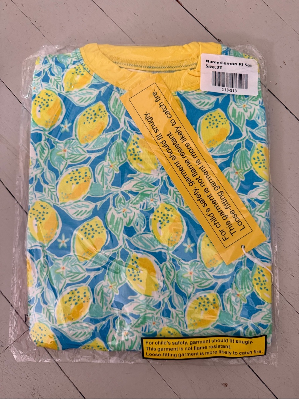 Lemon Print Kids Pajama Set - Yellow & Blue